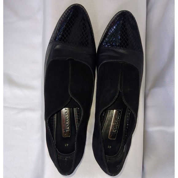 Tamaris Shoes - Tamaris Snakeskin Black Leather Suede Loafers Half Zipper Edgy Retro Dandy 41 10
